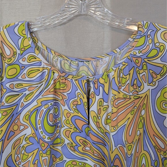 Groovy 60s 70s Multicolored Psychedelic Paisley Long Sleeve Tunic XL Hippie - Picture 8 of 12